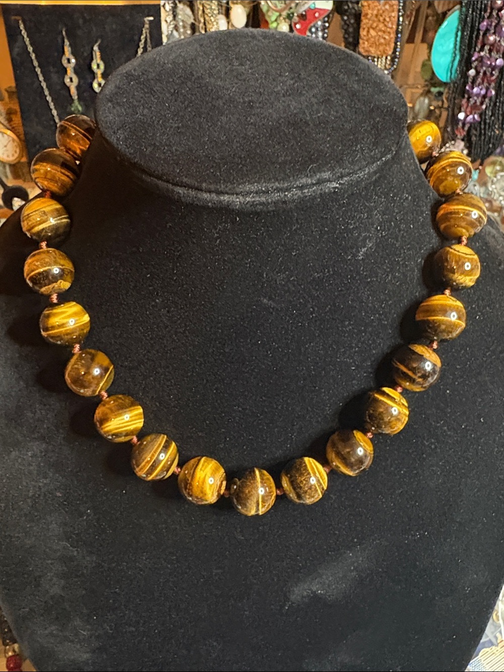 25 Handcrafted Tiger's Eye Beaded Necklace - Golden Brown